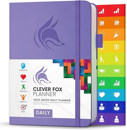 Clever Fox Daily Planner – Undated Planning Notebook with Hourly Schedule & to-Do List – Personal Day Task & Work Organizer, 6 Months (Lavender)
