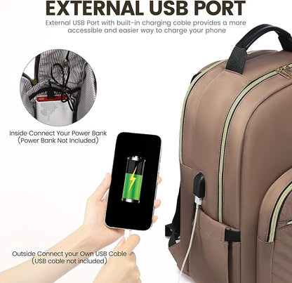 LOVEVOOK Laptop Backpack for Women 15.6 inch,Cute Womens Travel Backpack Purse,Professional Laptop Computer Bag,Waterproof Work Business College Teacher Bags Carry on Backpack with USB Port,Brown