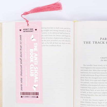 Jnglr 2PCS Book Clubs Bookmark Laminated Bookmarks with Tassel Set, Book Marks for Women Book Accessories Reading Lovers Bookmark for Readers Pink Bookmarks