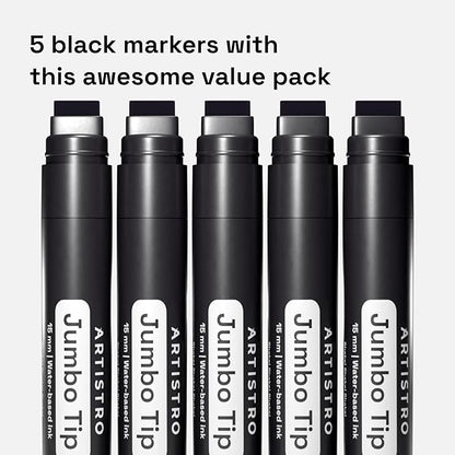 ARTISTRO 5 Black Acrylic Paint Pens, Acrylic Paint Markers Jumbo Tip, Fabric Markers for Textile, Canvas, Rock, Glass, Wood, Paper, DYI, Pens for Kids and Adults