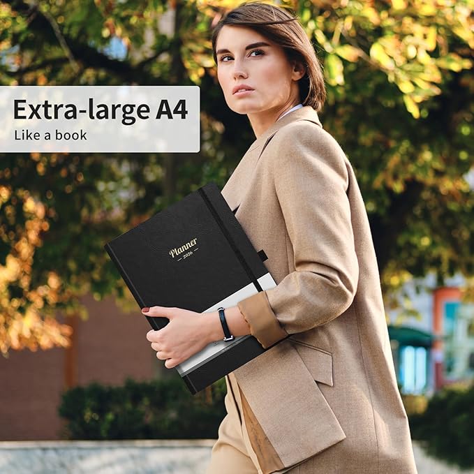 AHGXG 2026 Planner, Weekly and Monthly, Large A4 8.5"x11", Planner 2026-2027, Calendar 15-Months Jan 2026 - Mar 2027, Vegan Leather Softcover, Inner Pocket, Black