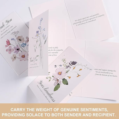 C2U Funeral Thank You Cards with Envelopes(20 Pack 4"x6"),Stickers & Message Inside - Wildflower Bereavement Sympathy Thank You Cards for Funeral Family Friends Loved Ones