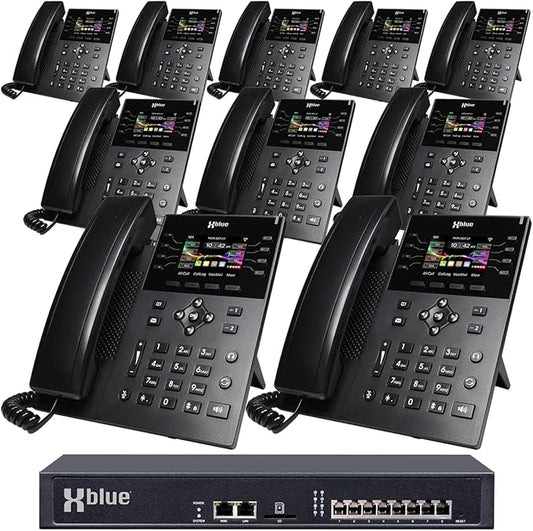 XBLUE QB2 System Bundle with 10 IP8g IP Phones Including Auto Attendant, Voicemail, Cell & Remote Phone Extensions & Call Recording