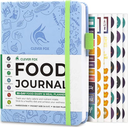 Clever Fox Food Journal Pocket - Daily Food Diary, Meal Planner to Track Calories & Nutrients, Weight Loss Tracker Notebook, 4x5.5” (Light Blue)
