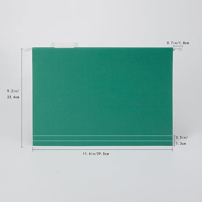 25 Packs Hanging File Folders,Green Letter Size File Folder,Designed for Bulky Files,Filing Cabinet,1/5 Adjustable Tabs for Office,School,Home