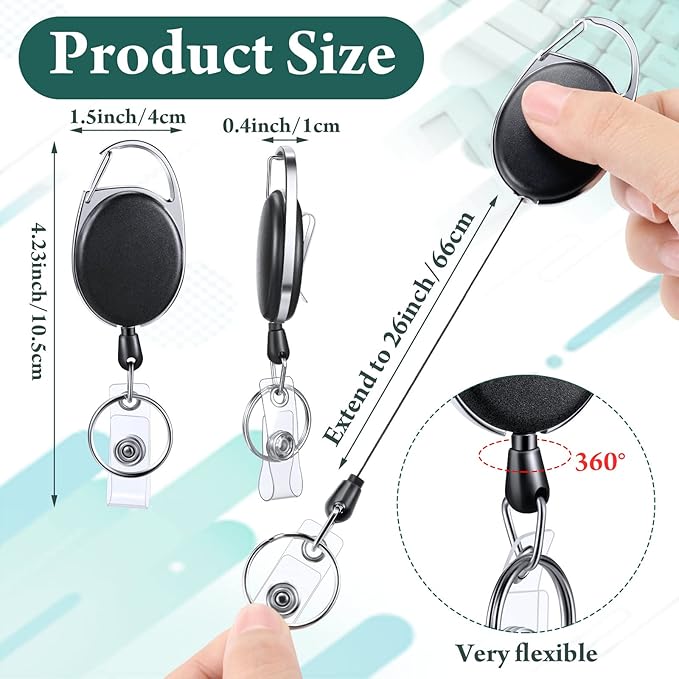 Honoson Heavy Duty Retractable Badge Reels Batch ID Badge Holder Retractable Clip Bulk Card Key Holder with Ring for Office Worker Employee, Doctor Nurse Gifts(Black,50 Pcs)
