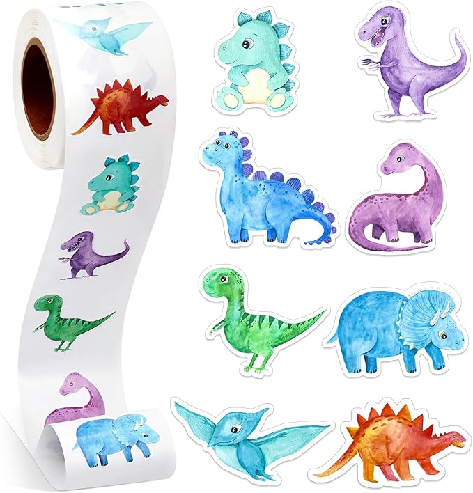 1 Roll Animal Stickers Reward Cute Space Stickers Office Supplies Incentives Sticker Animal Party Favor Decal, 500 Pcs Each Roll(Dinosaur)