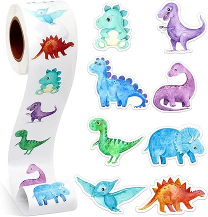 1 Roll Animal Stickers Reward Cute Space Stickers Office Supplies Incentives Sticker Animal Party Favor Decal, 500 Pcs Each Roll(Dinosaur)