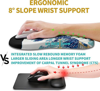 Hokafenle Ergonomic Mouse Pad Wrist Support, Wrist Rest Mousepad for Carpal Tunnel Pain Relief with Integrated Memory Foam Slope Massage Bulge (11.8x7.9 inch,Sea Wave