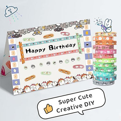 WAPETASHI Cute Washi Tape Set - 24 Rolls Kawaii Animals Gold Foil Decorative Masking Tape for Journaling, Scrapbooking, Kids DIY Crafts, Aesthetic Supplies, Planners, Bullet Journal