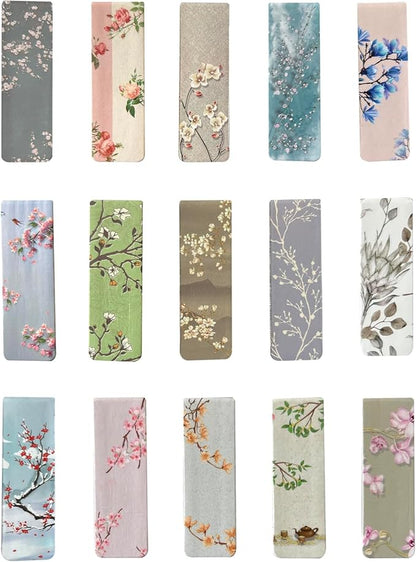 15 Pieces Bookmarks, Magnetic Bookmarks for Women, Men, Book Lovers Page Markers for Students Teachers Reading, Floral Style
