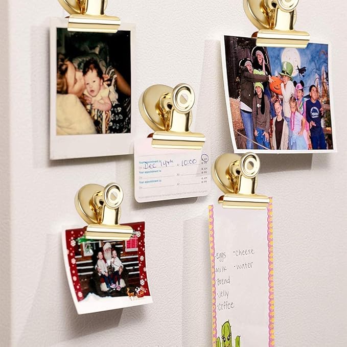 VNDUEEY 20pack Fridge Magnets Refrigerator Magnets, Magnetic Clips Heavy Duty, Detailed Locker List Display Paper Fasteners on Home& Office& Teaching (Gold)