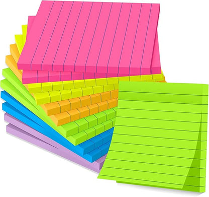 (12 Pads) Lined Sticky Notes 4x4 in Post, 6 Bright Colors with Lines Self-Stick Note Pads it, Strong Adhesive