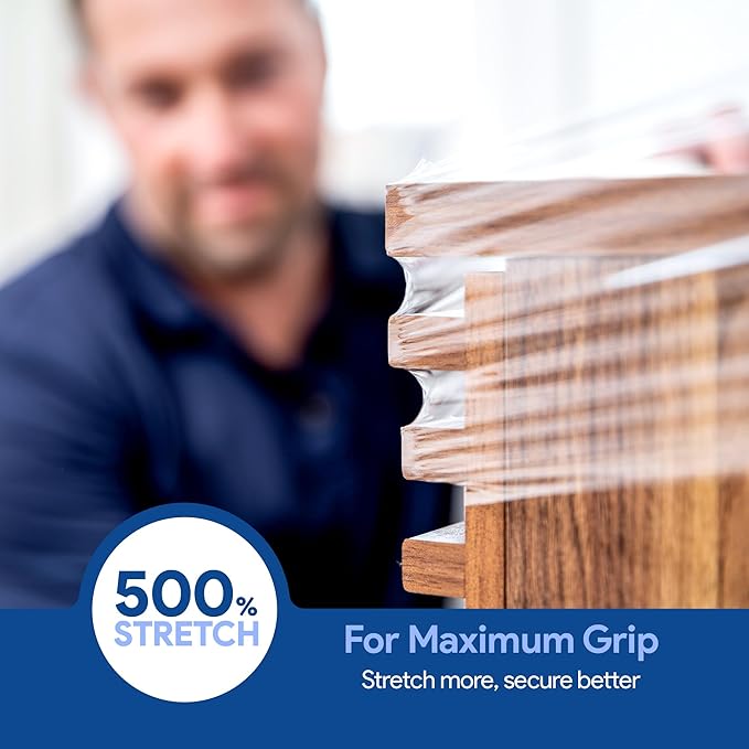 80 Gauge Plastic Stretch Film/Wrap with Tension Handles 1200ft 500% Stretch Clear Cling Durable Adhering Packing Moving Packaging Heavy Duty Shrink Film (Tension Handles, 4)