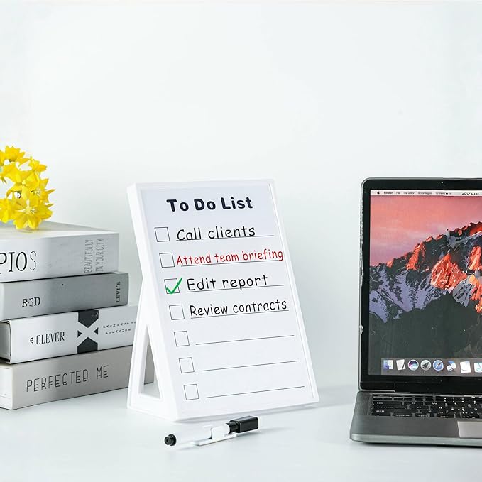 Desktop Dry Erase Board, Small Whiteboard with Stand, A5 Size 8.3 x 5.8 Inches with A Dry Erase Marker (to Do List, A5)