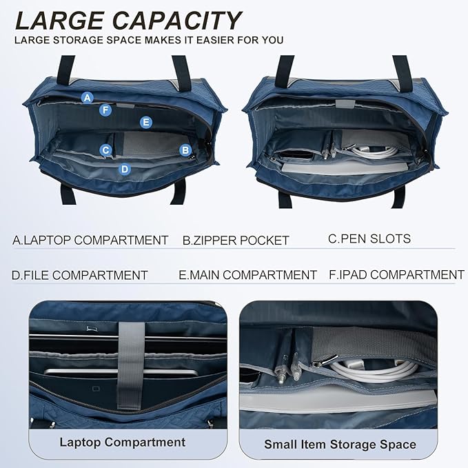 EMPSIGN Laptop Tote bag for women 16 Inch, Stylish Computer Shoulder Tote Bag for Work, Large Capacity Quilted Laptop Briefcase, Waterproof Women Business Office Bag, Quilted Haze Blue