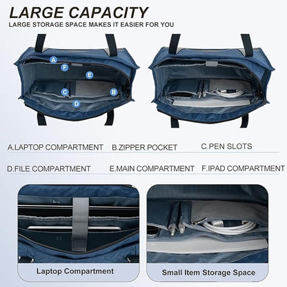 EMPSIGN Laptop Tote bag for women 16 Inch, Stylish Computer Shoulder Tote Bag for Work, Large Capacity Quilted Laptop Briefcase, Waterproof Women Business Office Bag, Quilted Haze Blue