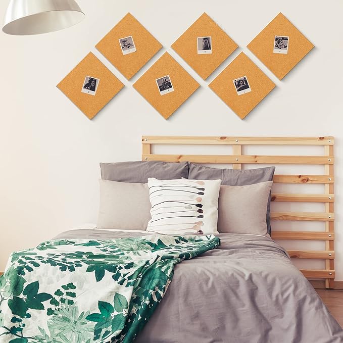 Cork Board Tiles 12 x 12 in 0.5 in Thick Square Bulletin Boards Cork Tiles Bulk with Push Pins Mini Natural Self Adhesive Backing Corkboards for Wall Home Office Floor DIY(14 Pcs)