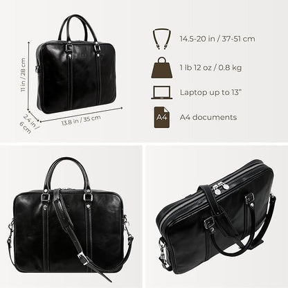 Time Resistance Leather Briefcase - Italian Full Grain Leather Bag - Genuine Leather Laptop Bag - Briefcase for Men and Women