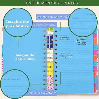 Kate Spade New York Medium Weekly and Monthly Planner August 2024 - December 2025, Hardcover Spiral Agenda, Daily Planner with Monthly Calendar, Stickers, & Pockets (Golf Balls)