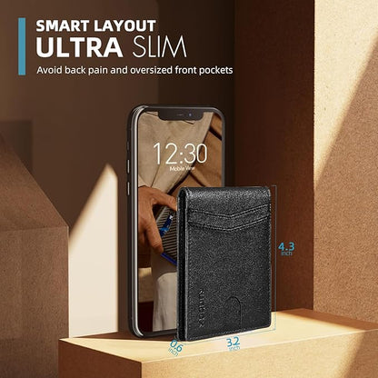 RUNBOX Wallet for Men Slim Rfid Leather 2 ID Window With Gift Box