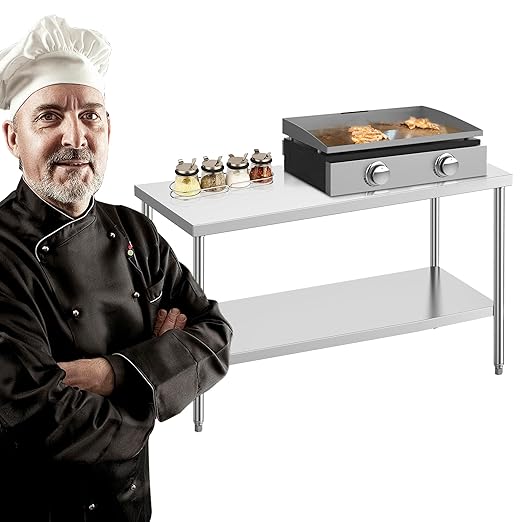 NSF Stainless Steel Table for Prep & Work 24 x 60 Inches Commercial Heavy Duty Food Prep Worktable with Undershelf for Restaurant, Home and Hotel Christmas Preparation Table