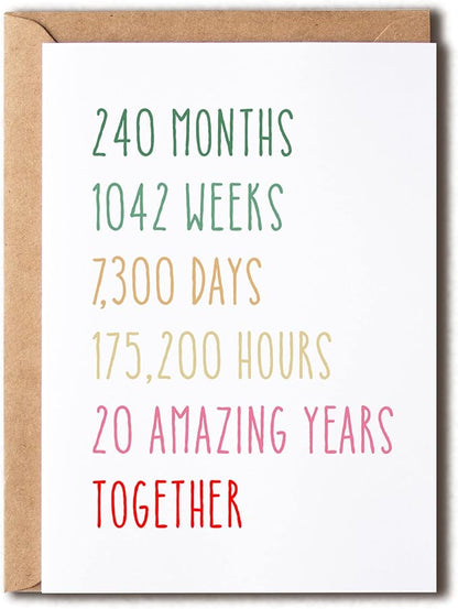 20Th Anniversary Card - Funny 20 Years Wedding Anniversary Card - Tenth Anniversary Card For Him Her - Gift Perfect For Husband Wife, 5 x 7 inches