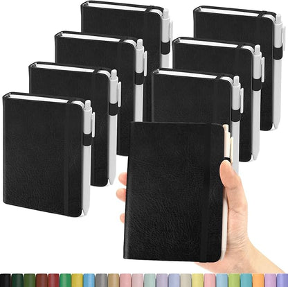 Pocket Small Notebook Journals, 8 Pack (Midnight Black) Mini Notebook 3.7x5.7 Journaling Notebooks for Women Men, Hardcover Lined Note Pads with Pens for Work, Business, Travel Journal, Office Supplies