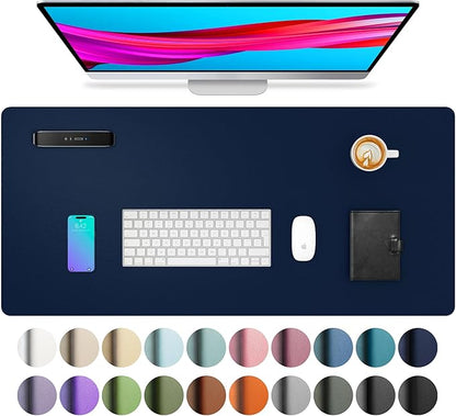 Aothia Leather Desk Pad Protector, Mouse Pad, Office Desk Mat, Non-Slip PU Leather Desk Blotter, Laptop Desk Pad, Waterproof Desk Writing Pad for Office and Home(Dark Blue,31.5" x 15.7")