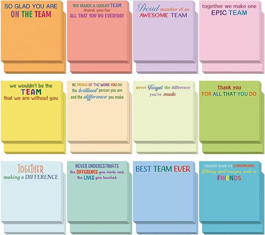 Yinder 24 Pcs Team Sticky Notes Team Appreciation Gifts Bulk Employee Coworker Inspirational Sticky Notes Pad Appreciation Gifts for Teacher Nurse Office Supplies 3 x 3''(Elegant Color,Appreciation)