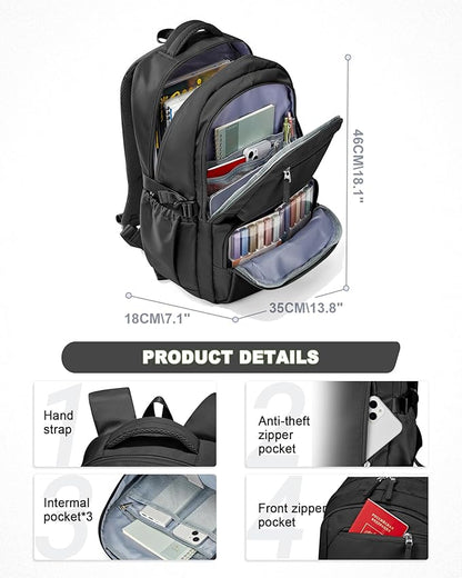 Lightweight School Backpack, College Bookbag for Boys Girls, 15.6 Inch Laptop Work Bag, Gym Backpack for Men Women, Waterproof Backpack for Campus School, Business, Large Backpack for Boys