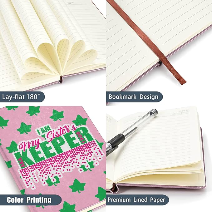 AKA Sorority Gift Leather Notebook for Women Girls Pink and Green Greek Sorority Journal Notebook Sisterhood Graduation Gift (I am My sister)