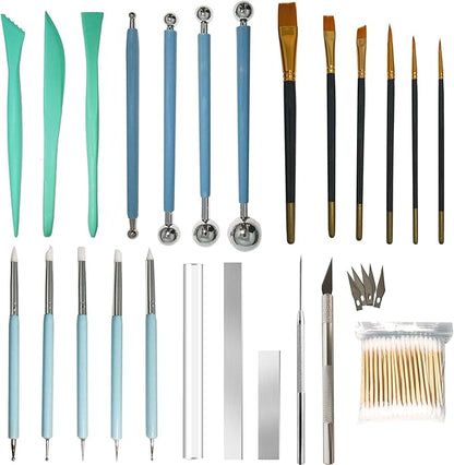 24Pcs Polymer Clay Tools Supplies Kit Roller Pin Sculpting Clay Cutters for Earring Jewelry Acrylic Roller Modeling Precision Knife Set Needle Detail