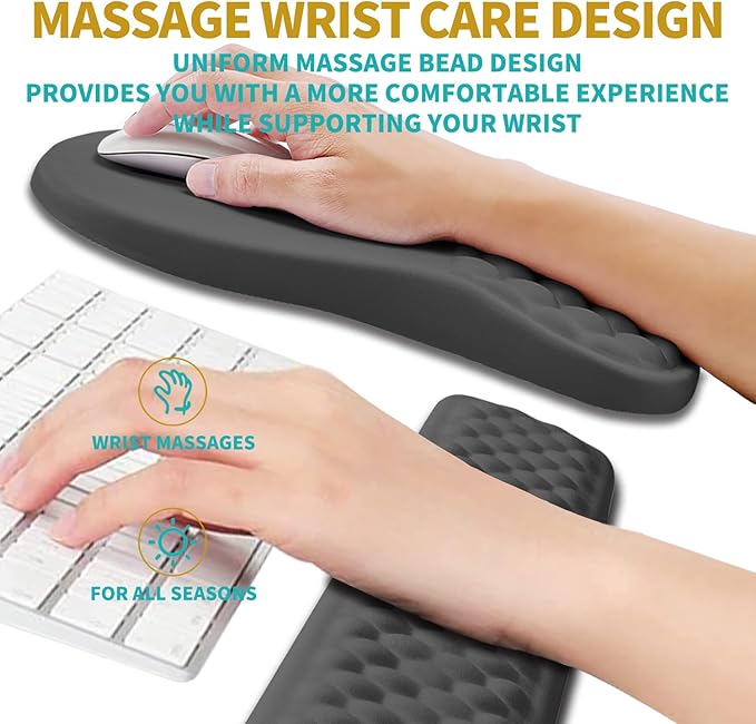 Hokafenle 2 in 1 Ergonomic Mouse Pad Wrist Support & Wrist Rest for Computer Keyboard Set, with Relieve Carpal Tunnel Pain Massage Bulge and Full Memory Gel Design (2In1 Set, Dark Gray)