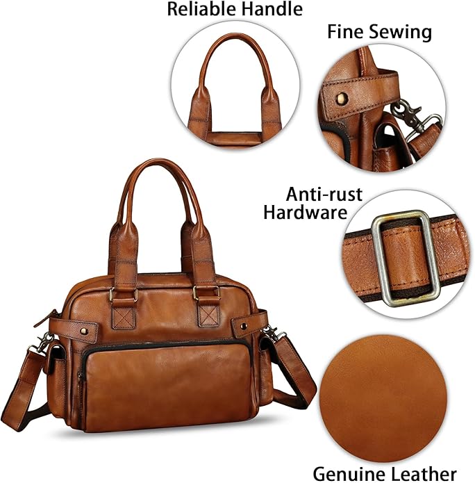 Genuine Leather Purses and Handbags for Men and Women Vintage Real Leather Messenger Bag Shoulder Briefcase Satchel Purse