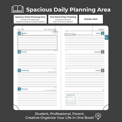 Weekly Monthly 2026 Planner (Jan.26-Dec.26),6.5"x3.75",12 Months Agenda Plan with Month Tabs & Pocket,Expenses/Note Pages, Appointment Book Calendar with Hardcover Vegan Leather Cover,Black