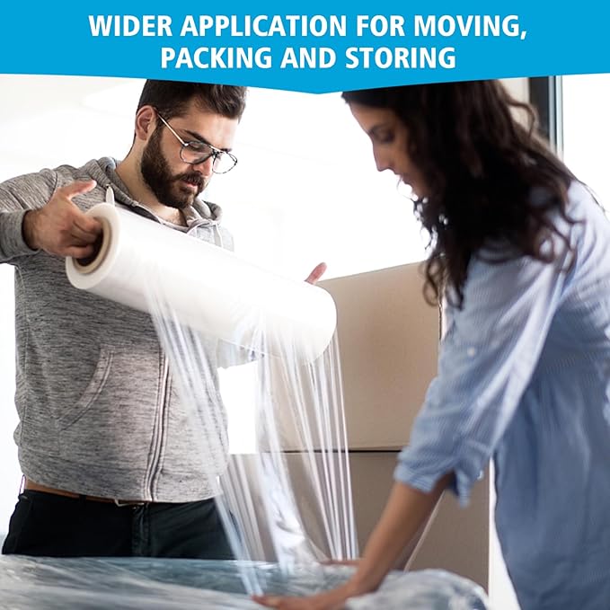 Bonison 18" x 2000' x 80 Shrink Wrap Pallet Wrap Stretch Film 20 Microns Thick Industrial Strength Shrink Film. Clear plastic polyethylene Machine Grade Stretch Film Wrap for Moving Packing Store