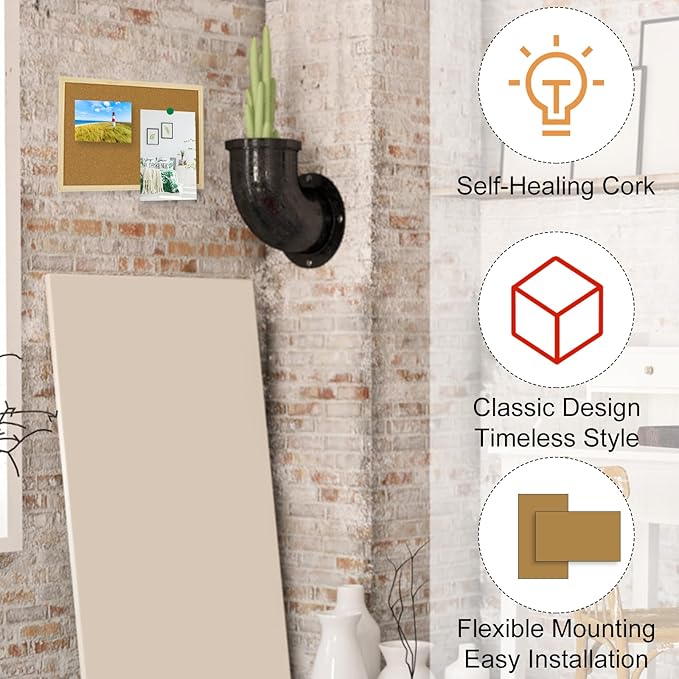 OWLKELA Cork Board 14.6"X 11", Notice Pin Board, Memo Board, Vision Board, Bulletin Board for Office, Classroom or Home, Mounting Hardware and Push Pins Included, Wooden Frame