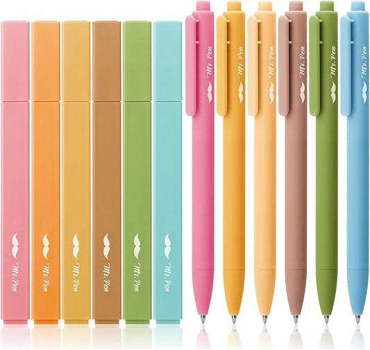 Mr. Pen- Aesthetic Highlighters and Gel Pens, 12 Pack, Bright Colors Bible Highlighters No Bleed, Colorful Ink Gel Pens, Cute Highlighter Pens, No Bleed Highlighters for Bibles, Aesthetic Gel Pens