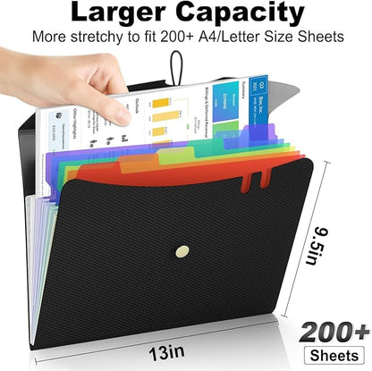 Sooez 7 Pocket Expanding File Folder, Premium Accordion File Organizer with Bungee Closure, Letter Size Folders for Documents, Portable Filing Folders for School Office Supplies, Black