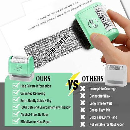 Miseyo Wide Roller Stamp Identity Theft Stamp 1.5 Inch Perfect for Privacy Protection - Mint Green