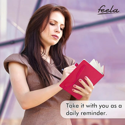 feela 5 Pack Notebooks Journals Bulk, Hardcover Notebook Classic Ruled Lined Journals with Pen Holder for Women Girls School Business Supplies, with 5 Black Pens, 120 GSM, 5.1”x8.3”, A5, Berry