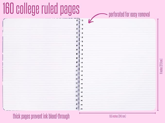 Lilly Pulitzer Large Blue Hardcover Spiral Notebook, 11" x 9.5" with 160 College Ruled Pages, Cabana Cocktail