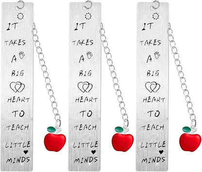 3PC Big Hearts to Teach Little Minds Teacher Bookmark Presents Retirement Christmas Birthday Thank You Bookmark Gift for Teacher
