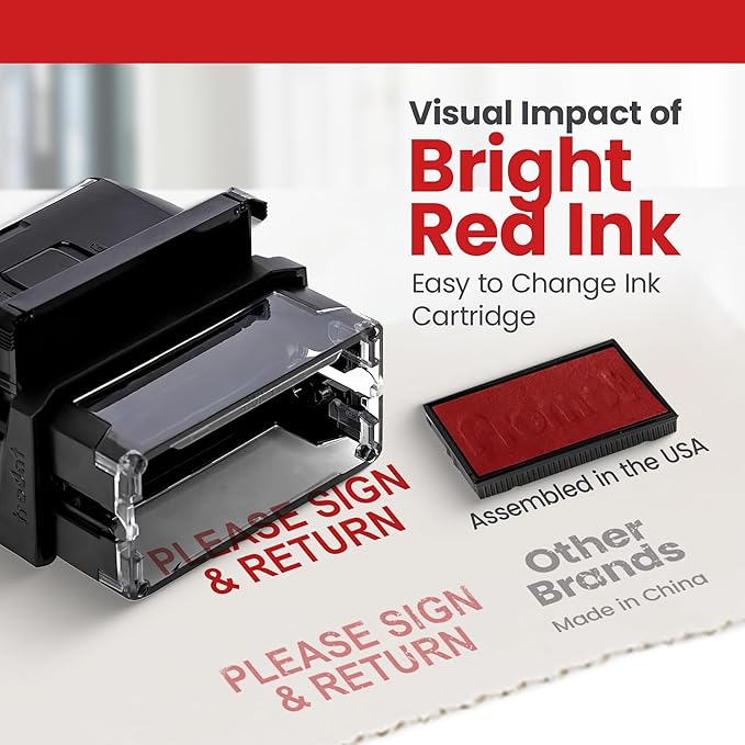 Promot Please Sign and Return Self Inking Rubber Stamp - Refillable Teacher Stamps - Business, Bookkeeping, Ordering, Accounting, Work, Bank, Office Stamper - Red Ink