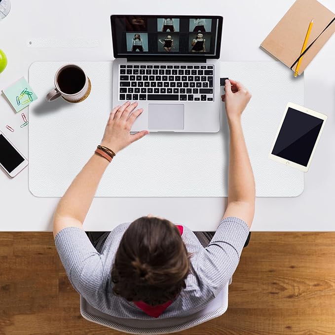 Boutilon Leather Desk Pad,47"x 24"XXX Large Business Desk Pad,Waterproof Student Study Desk Mat Protector Writing Pad for Keyboard and Mouse in Home Office Accessories(XXXL-White)