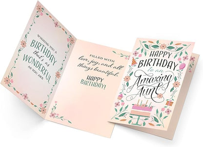 Prime Greetings Happy Birthday Card For Aunt, Made in America, Eco-Friendly, Thick Card Stock with Premium Envelope 5in x 7.75in, Packaged in Protective Mailer