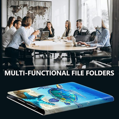 PU Leather Padfolio Clipboard Notepad with Pen Loop and Elastic Strap Interview/Resume Document Organizer for Business School Office,Blue Turtle