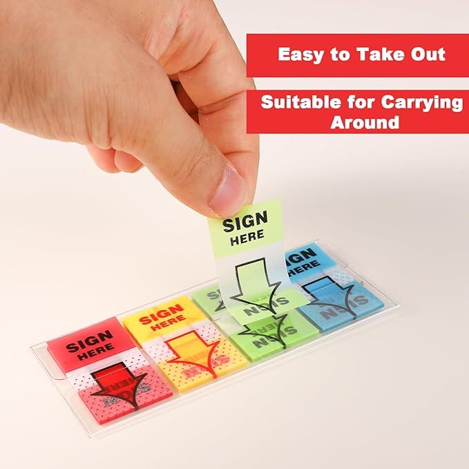 600pcs/6 Packs Sign Here Tabs, Arrow Labels Stickers Sticky Signature Tags Adhesive Message Flags for Documents Notebooks Home Office School Supplies