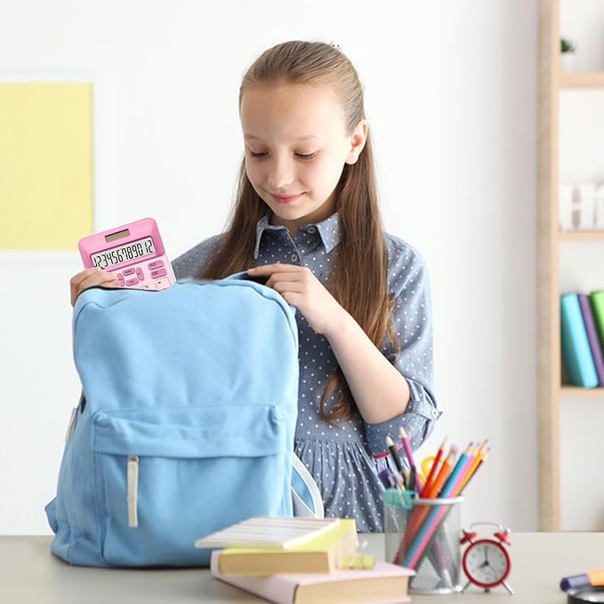 Pink Calculator, Standard Calculator,Basic Office Calculator with 12 Digit LCD Display,Pink Office Supplies,Cute Calculator for Office, Home, School,Shop